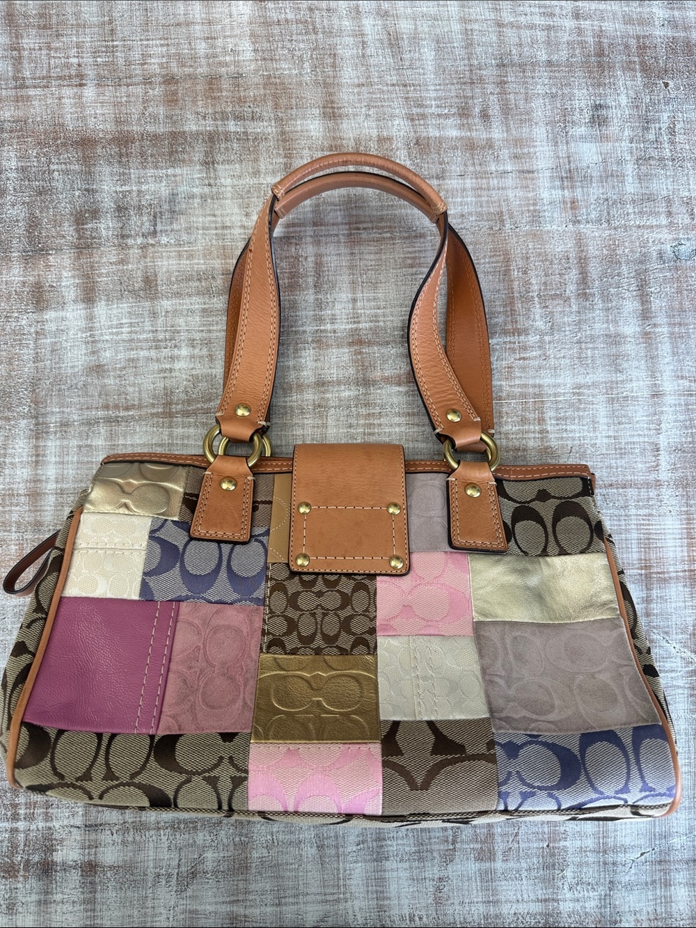 Coach Patchwork Signature Shoulder Bag in Multicolor and Tan - Picture 2 of 3